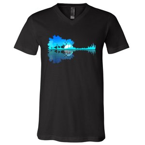 Guitar Lake Reflection Guitarist Music Love Guitar Musician V-Neck T-Shirt