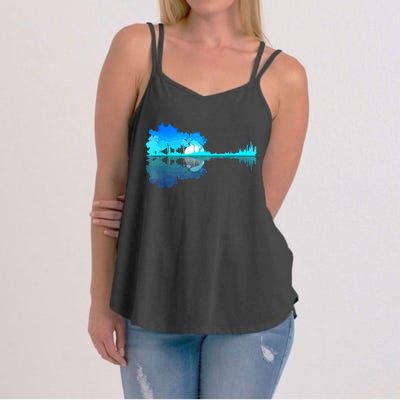 Guitar Lake Reflection Guitarist Music Love Guitar Musician Women's Strappy Tank