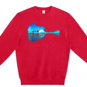 Guitar Lake Reflection Guitarist Music Love Guitar Musician Premium Crewneck Sweatshirt