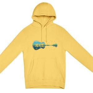 Guitar Lake Reflections Night Sky And Moon Guitar Music Premium Pullover Hoodie