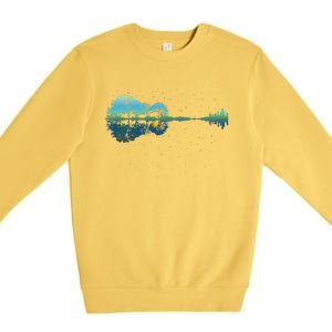 Guitar Lake Reflections Night Sky And Moon Guitar Music Premium Crewneck Sweatshirt