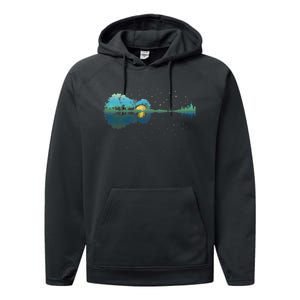 Guitar Lake Reflections Night Sky And Moon Guitar Music Performance Fleece Hoodie