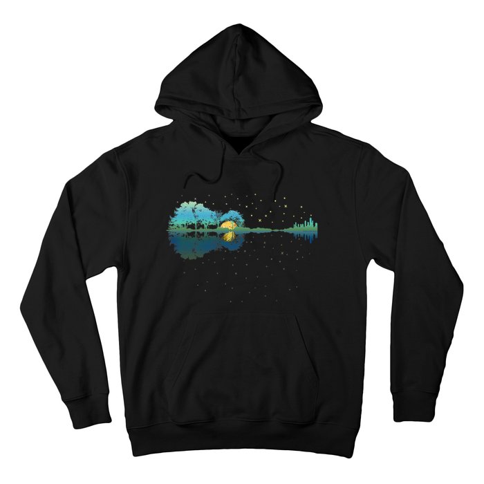 Guitar Lake Reflections Night Sky And Moon Guitar Music Hoodie