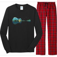 Guitar Lake Reflections Night Sky And Moon Guitar Music Long Sleeve Pajama Set