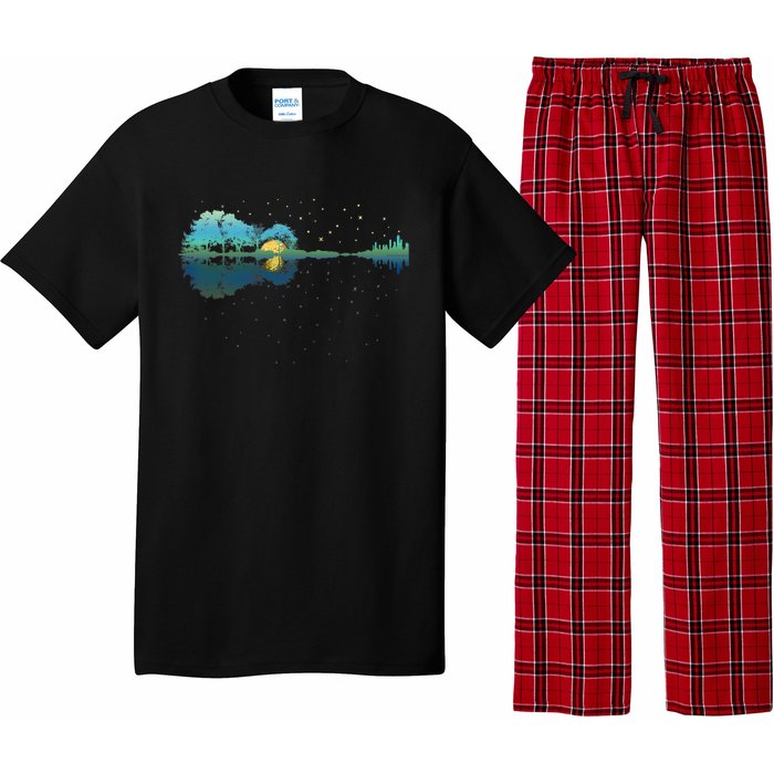 Guitar Lake Reflections Night Sky And Moon Guitar Music Pajama Set