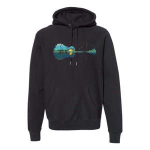 Guitar Lake Reflections Night Sky And Moon Guitar Music Premium Hoodie