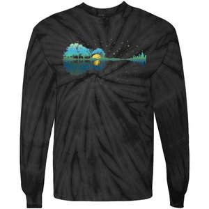 Guitar Lake Reflections Night Sky And Moon Guitar Music Tie-Dye Long Sleeve Shirt