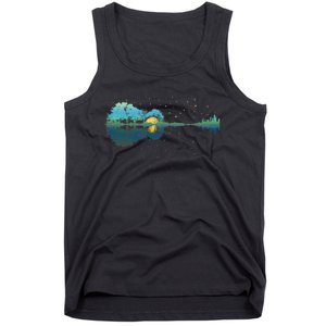 Guitar Lake Reflections Night Sky And Moon Guitar Music Tank Top