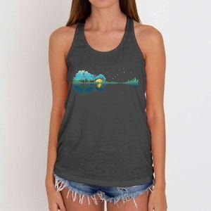 Guitar Lake Reflections Night Sky And Moon Guitar Music Women's Knotted Racerback Tank