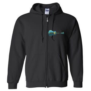 Guitar Lake Reflections Night Sky And Moon Guitar Music Full Zip Hoodie