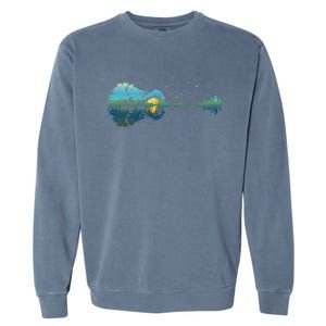 Guitar Lake Reflections Night Sky And Moon Guitar Music Garment-Dyed Sweatshirt