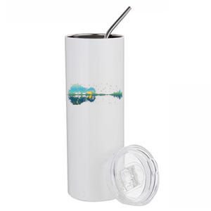 Guitar Lake Reflections Night Sky And Moon Guitar Music Stainless Steel Tumbler