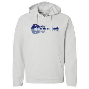 Guitar Lake Reflections In Blue Music Lovers Guitar Performance Fleece Hoodie