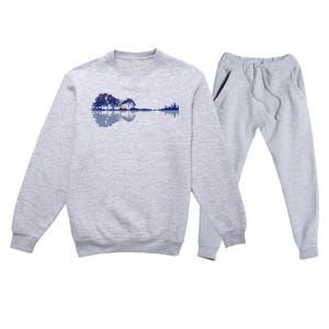 Guitar Lake Reflections In Blue Music Lovers Guitar Premium Crewneck Sweatsuit Set