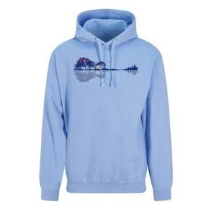 Guitar Lake Reflections In Blue Music Lovers Guitar Unisex Surf Hoodie