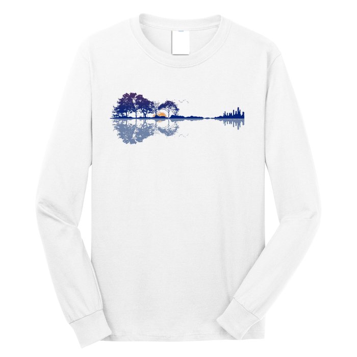 Guitar Lake Reflections In Blue Music Lovers Guitar Long Sleeve Shirt