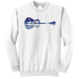 Guitar Lake Reflections In Blue Music Lovers Guitar Sweatshirt