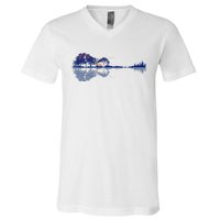 Guitar Lake Reflections In Blue Music Lovers Guitar V-Neck T-Shirt