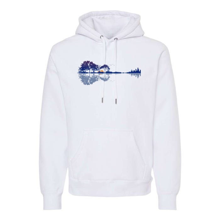 Guitar Lake Reflections In Blue Music Lovers Guitar Premium Hoodie