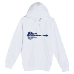 Guitar Lake Reflections In Blue Music Lovers Guitar Premium Pullover Hoodie