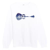 Guitar Lake Reflections In Blue Music Lovers Guitar Premium Crewneck Sweatshirt