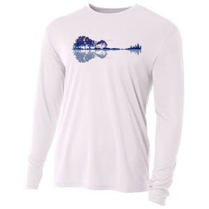 Guitar Lake Reflections In Blue Music Lovers Guitar Cooling Performance Long Sleeve Crew