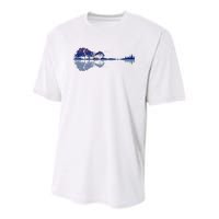 Guitar Lake Reflections In Blue Music Lovers Guitar Youth Performance Sprint T-Shirt