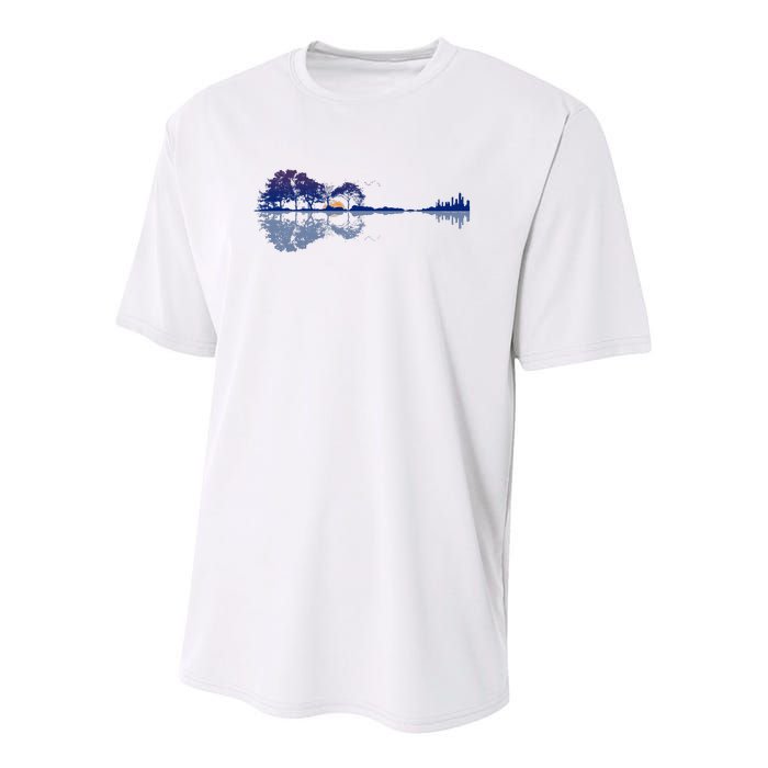 Guitar Lake Reflections In Blue Music Lovers Guitar Youth Performance Sprint T-Shirt