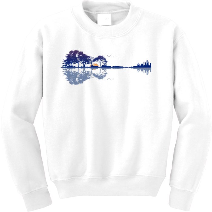 Guitar Lake Reflections In Blue Music Lovers Guitar Kids Sweatshirt