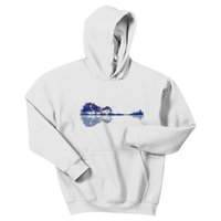 Guitar Lake Reflections In Blue Music Lovers Guitar Kids Hoodie