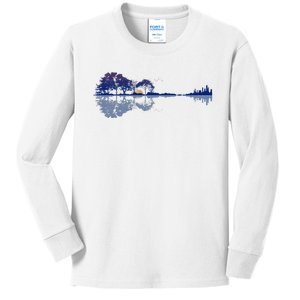 Guitar Lake Reflections In Blue Music Lovers Guitar Kids Long Sleeve Shirt