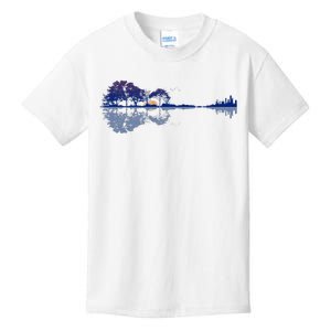 Guitar Lake Reflections In Blue Music Lovers Guitar Kids T-Shirt