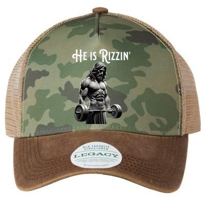 Gym Lifting Ripped Muscles He Is Rizzin Jesus Weightlifting Legacy Tie Dye Trucker Hat