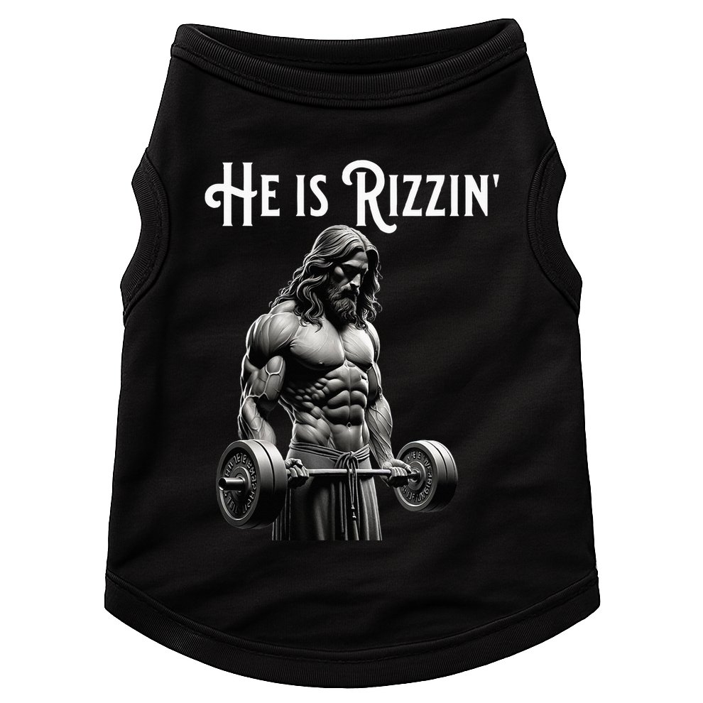 Gym Lifting Ripped Muscles He Is Rizzin Jesus Weightlifting Doggie Tank