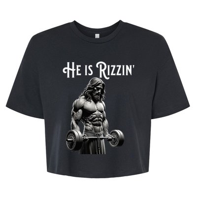 Gym Lifting Ripped Muscles He Is Rizzin Jesus Weightlifting Bella+Canvas Jersey Crop Tee