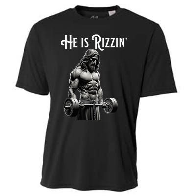 Gym Lifting Ripped Muscles He Is Rizzin Jesus Weightlifting Cooling Performance Crew T-Shirt