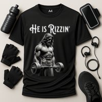 Gym Lifting Ripped Muscles He Is Rizzin Jesus Weightlifting Cooling Performance Crew T-Shirt