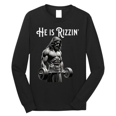 Gym Lifting Ripped Muscles He Is Rizzin Jesus Weightlifting Long Sleeve Shirt