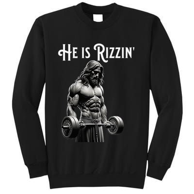 Gym Lifting Ripped Muscles He Is Rizzin Jesus Weightlifting Sweatshirt