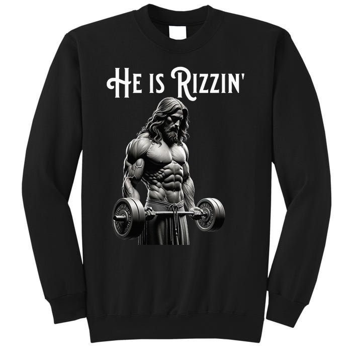 Gym Lifting Ripped Muscles He Is Rizzin Jesus Weightlifting Sweatshirt