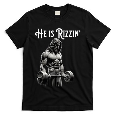 Gym Lifting Ripped Muscles He Is Rizzin Jesus Weightlifting T-Shirt