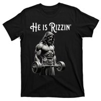 Gym Lifting Ripped Muscles He Is Rizzin Jesus Weightlifting T-Shirt