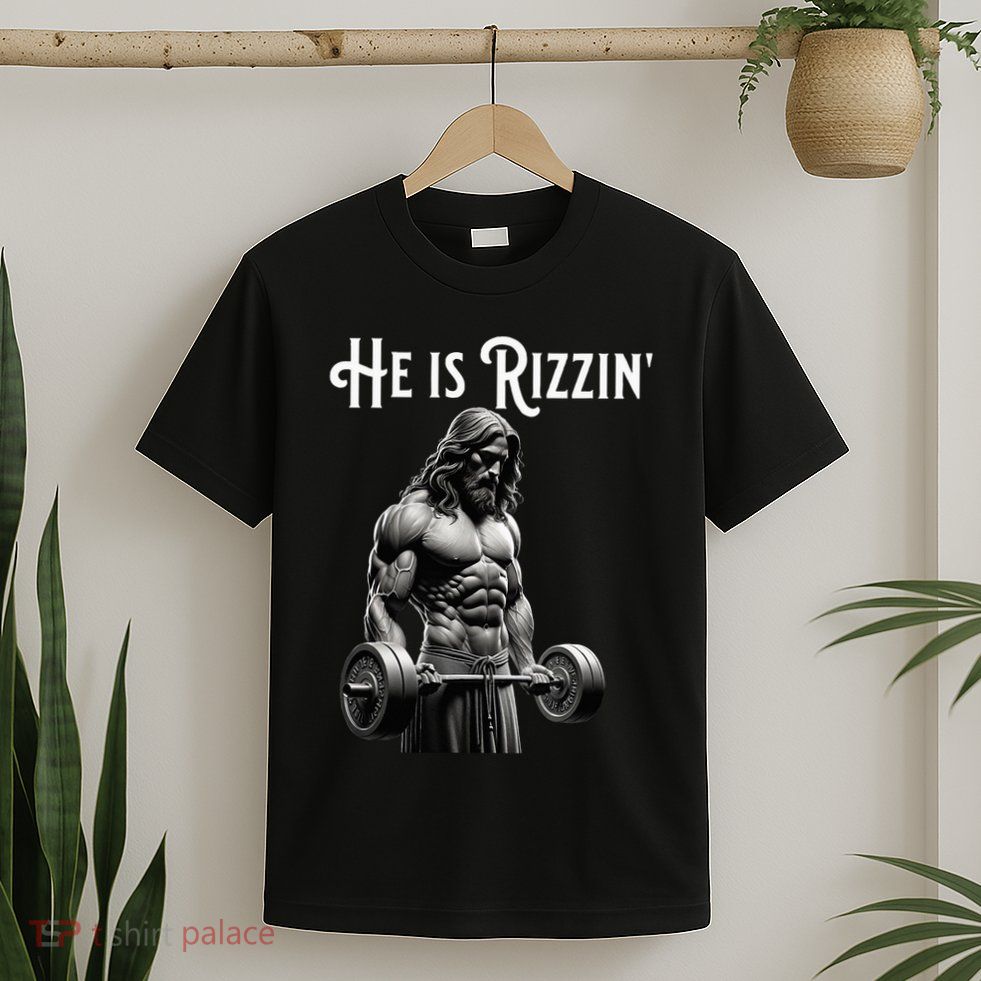 Gym Lifting Ripped Muscles He Is Rizzin Jesus Weightlifting T-Shirt