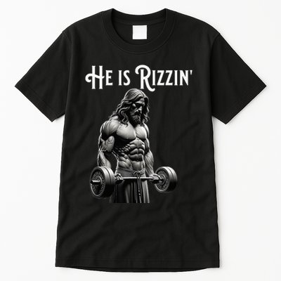 Gym Lifting Ripped Muscles He Is Rizzin Jesus Weightlifting Tall T-Shirt