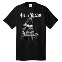 Gym Lifting Ripped Muscles He Is Rizzin Jesus Weightlifting Tall T-Shirt