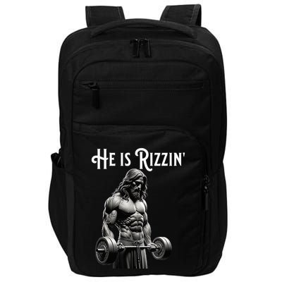 Gym Lifting Ripped Muscles He Is Rizzin Jesus Weightlifting Impact Tech Backpack