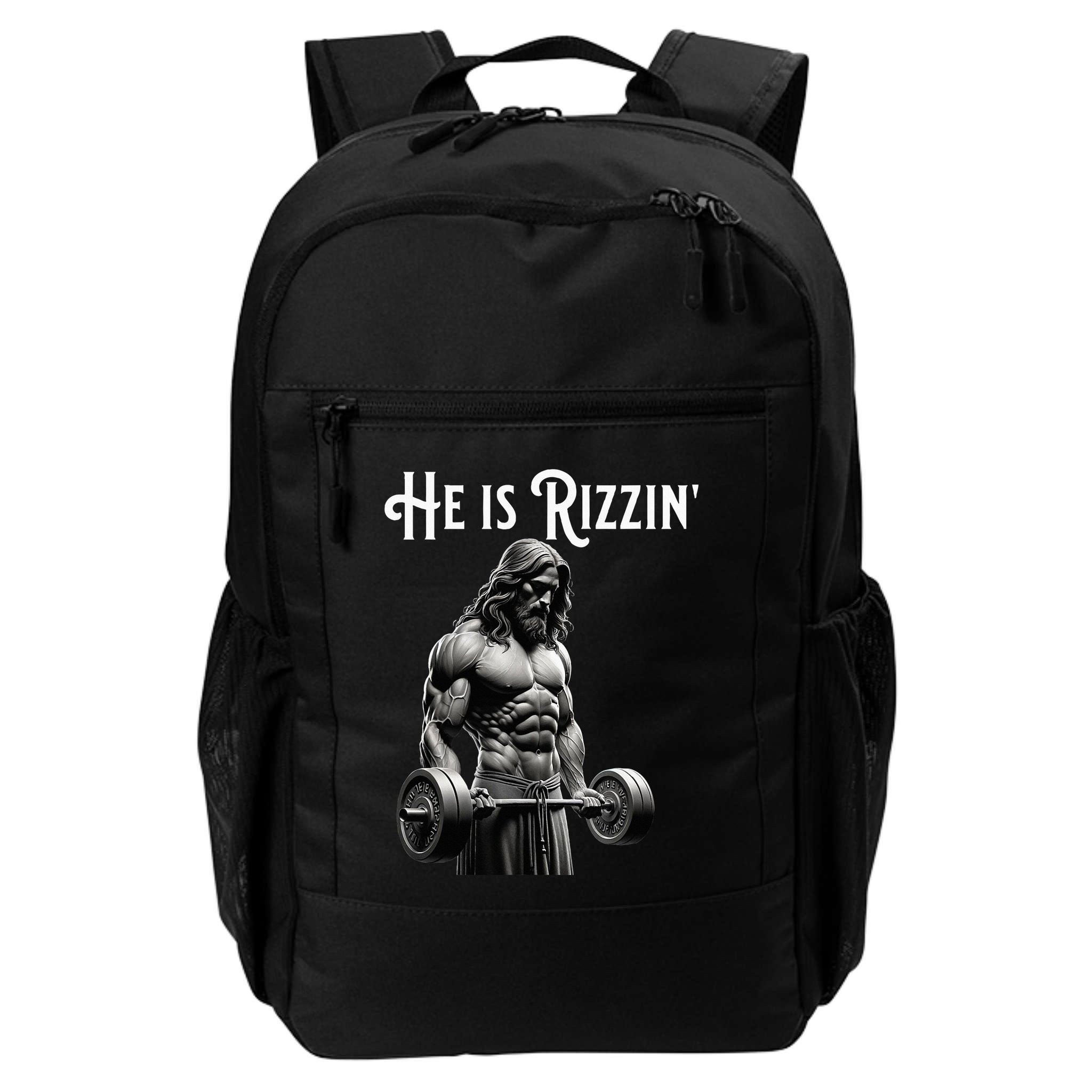 Gym Lifting Ripped Muscles He Is Rizzin Jesus Weightlifting Backpack