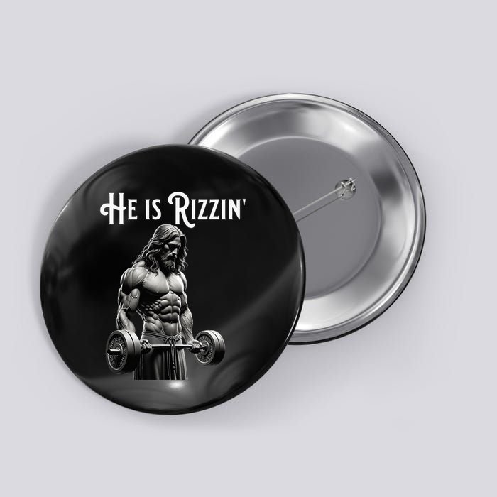 Gym Lifting Ripped Muscles He Is Rizzin Jesus Weightlifting Button