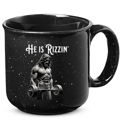 Gym Lifting Ripped Muscles He Is Rizzin Jesus Weightlifting 15oz Campfire Ceramic Mug
