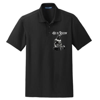 Gym Lifting Ripped Muscles He Is Rizzin Jesus Weightlifting Dry Zone Grid Polo